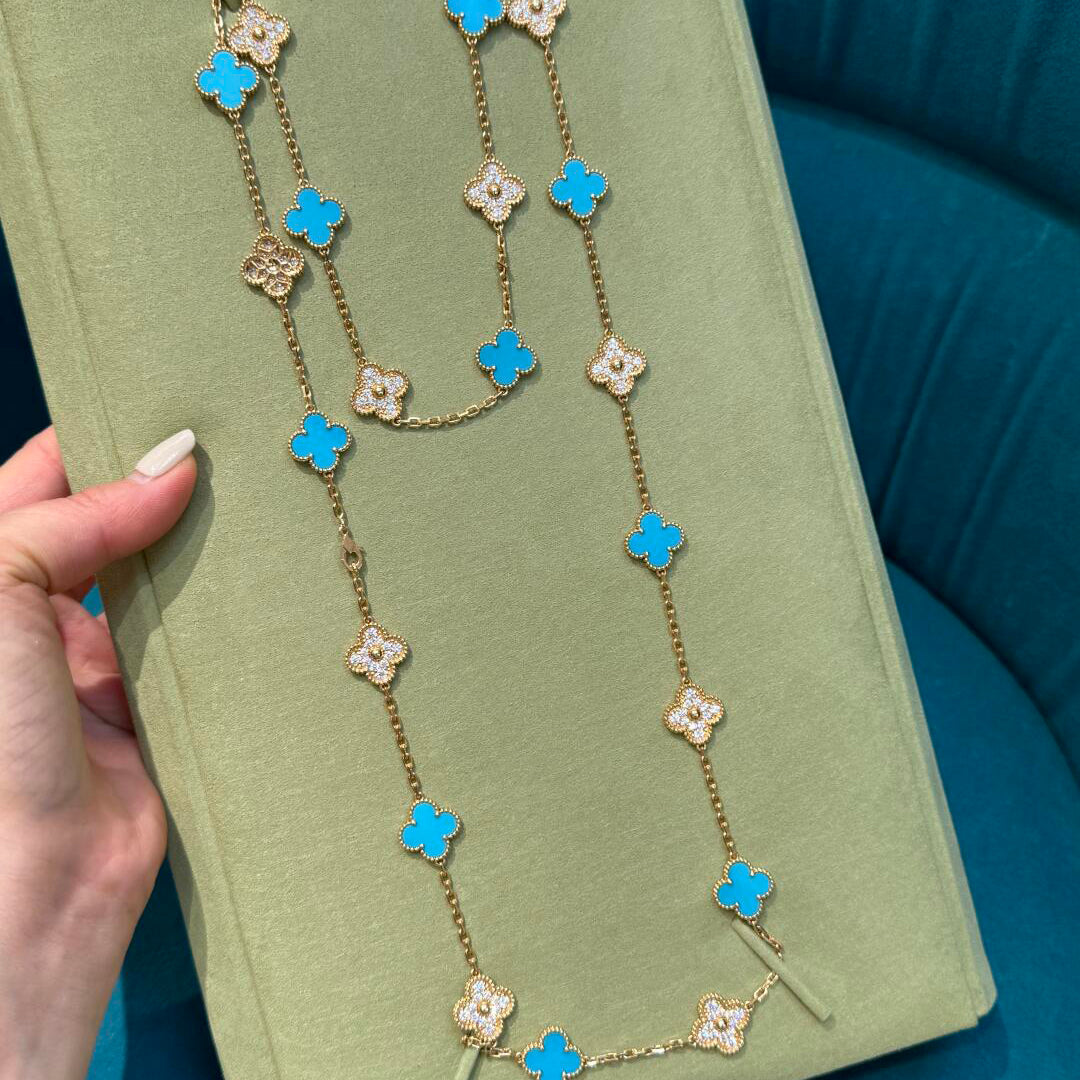 [Kismet Jewels ]CLOVER 20 MOTIFS TURQUOISE DIAMOND NECKLACE