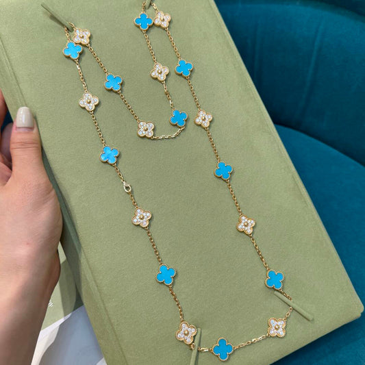 [Kismet Jewels ]CLOVER 20 MOTIFS TURQUOISE DIAMOND NECKLACE