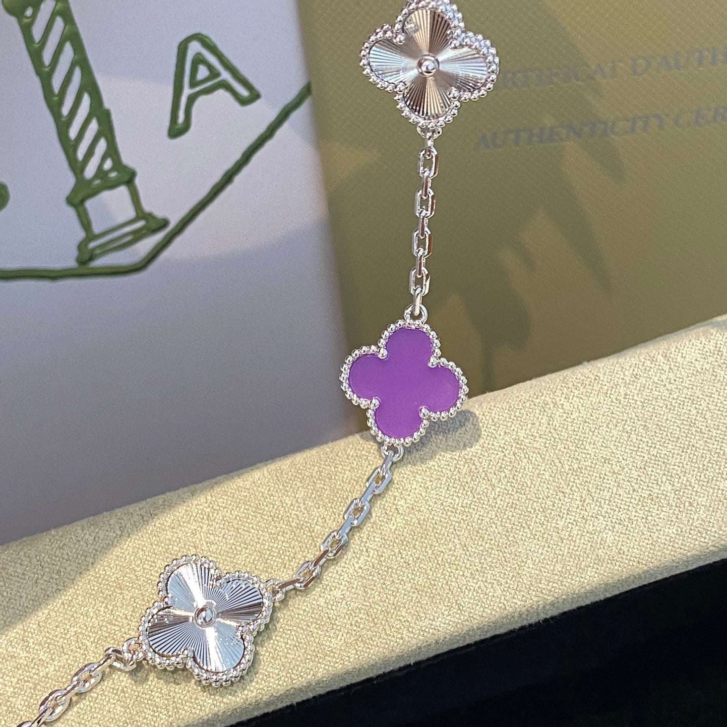 [Kismet Jewels ]CLOVER  5 MOTIFS  PURPLE VIOLET BRACELET SILVER