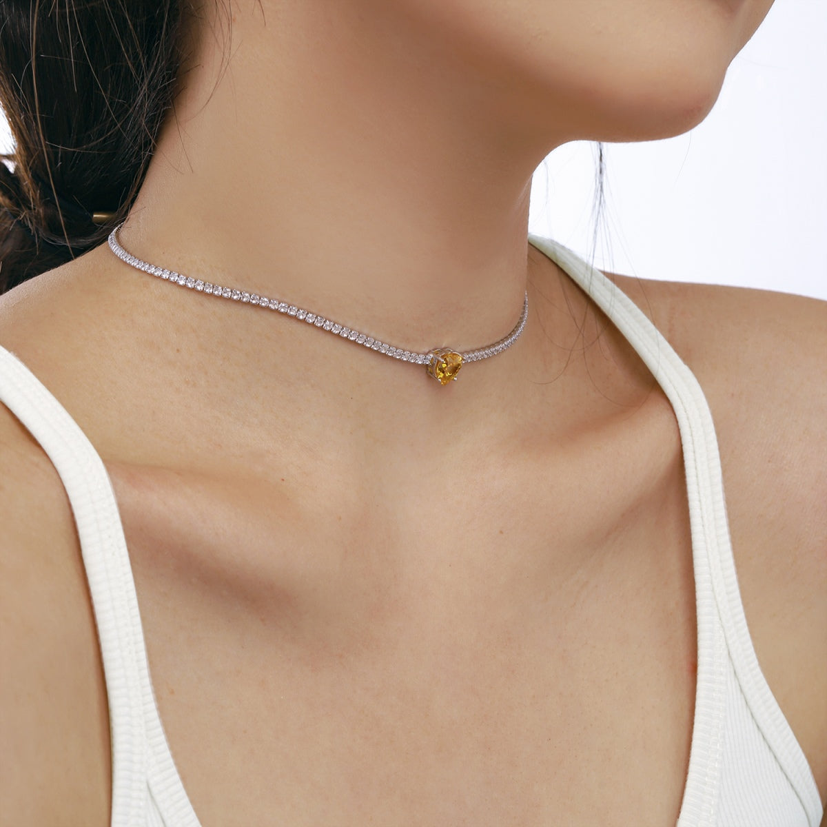 [Kismet Jewels ]2.0 Carat Sparkling Tennis Heart Cut Necklace