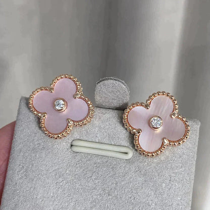 [Kismet Jewels ]CLOVER MEDIUM 1 MOTIFS  PINK MOP DIAMOND EARRINGS