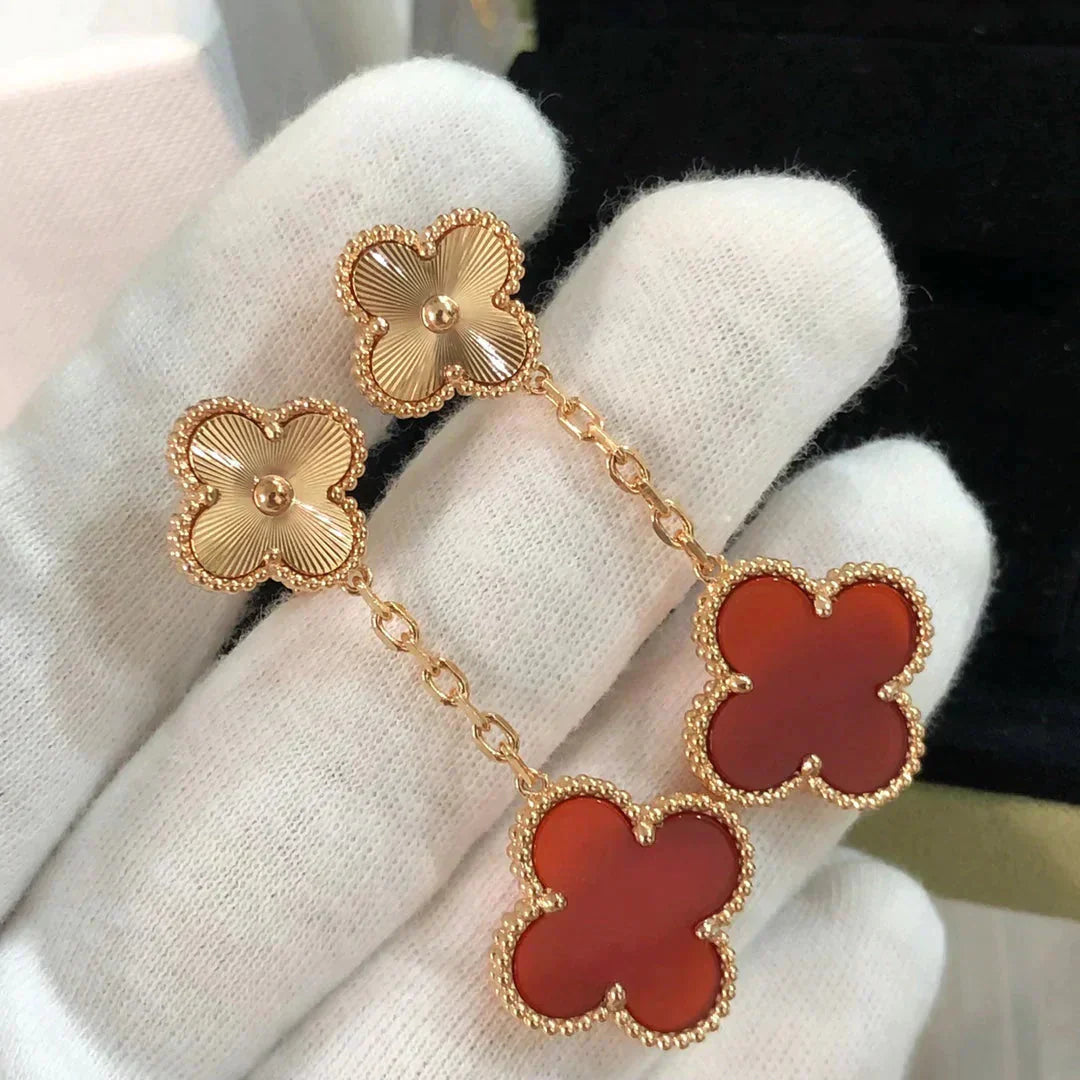 [Kismet Jewels ]CLOVER 2 MOTIF  LASER CARNELIAN EARRINGS