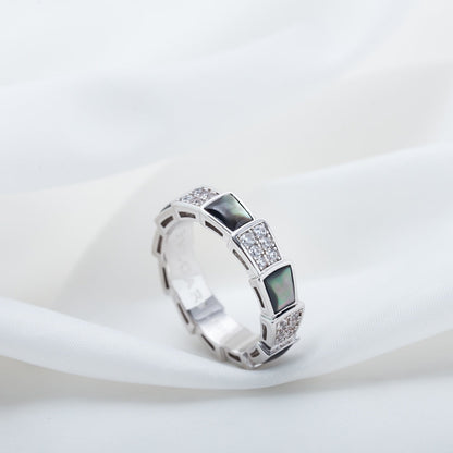 [Kismet Jewels ]SERPENTI RING SILVER DIAMOND BLACK MOP 4MM