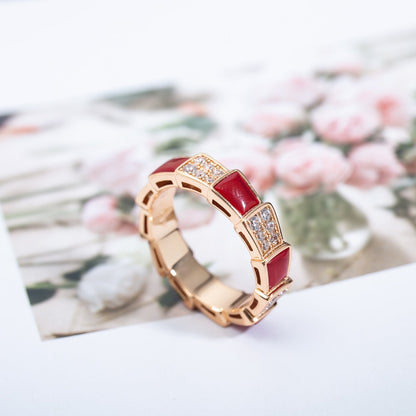 [Kismet Jewels ]SERPENTI RING PINK GOLD CARNELIAN DIAMOND PAVED 4MM