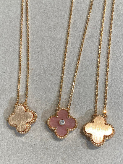 [Kismet Jewels ]CLOVER 15MM DIAMOND RHODONITE NECKLACE
