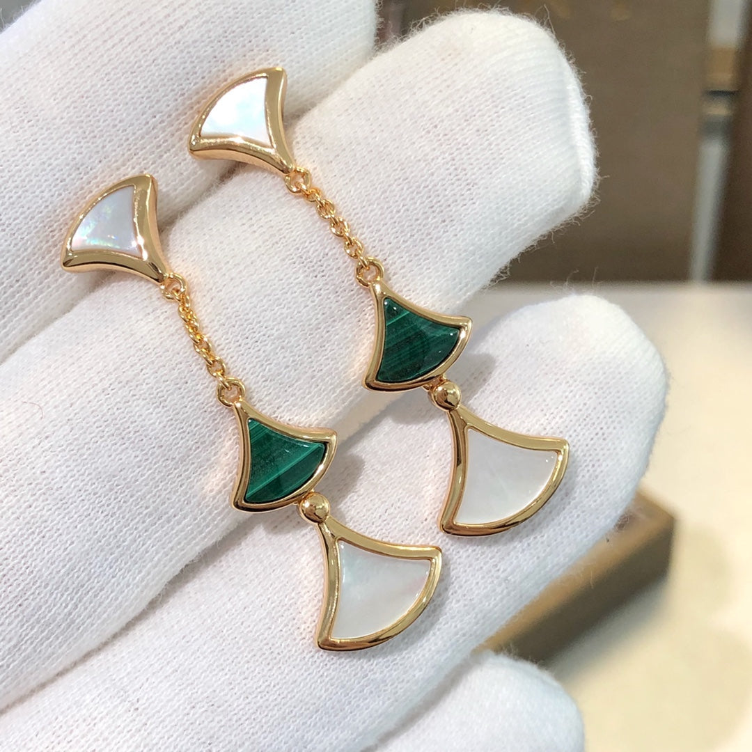 [Kismet Jewels ]DREAM EARRINGS 3 MOTIFS MALACHITE MOP PINK GOLD