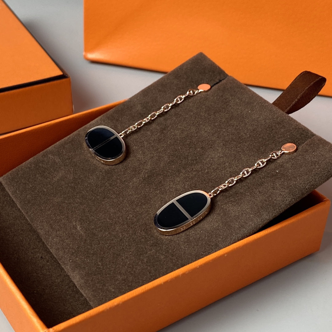 [Kismet Jewels ]CHAINE VERSO BLACK CERAMIC EARRINGS