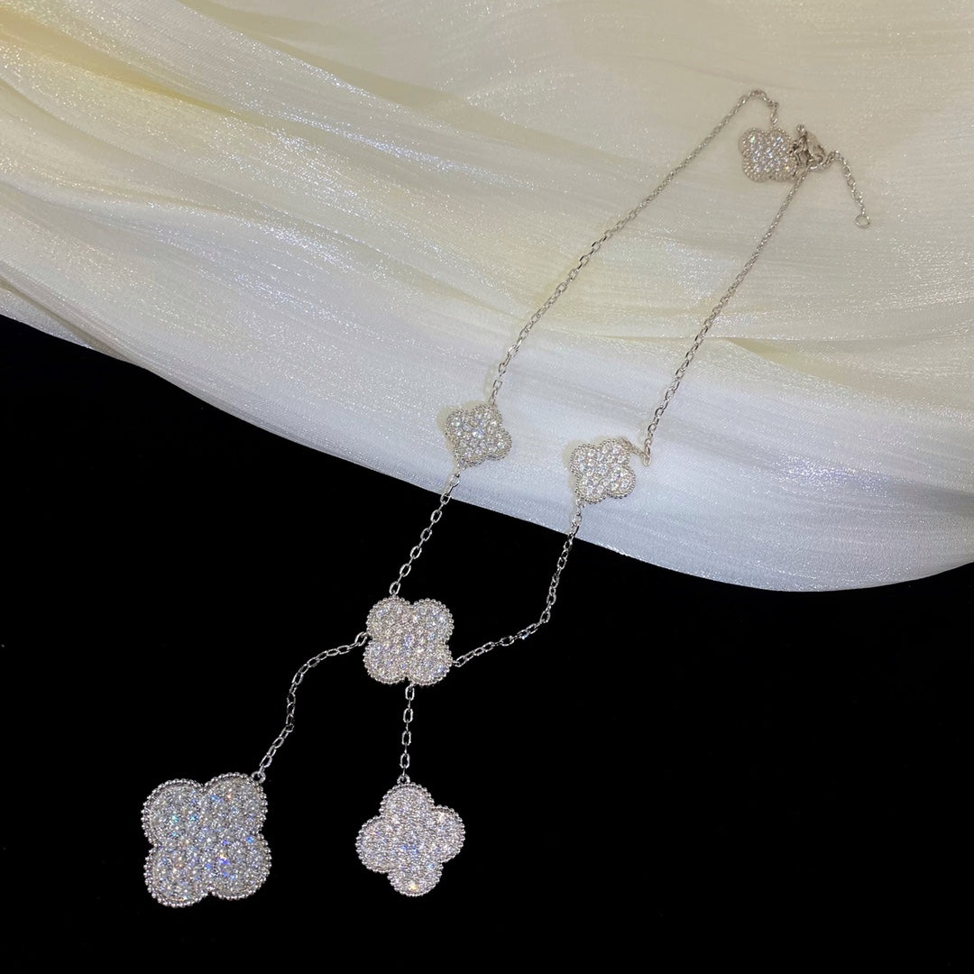 [Kismet Jewels ]CLOVER 5 MOTIFS SILVER DIAMONDS NECKLACE
