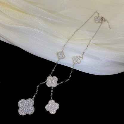 [Kismet Jewels ]CLOVER 5 MOTIFS SILVER DIAMONDS NECKLACE