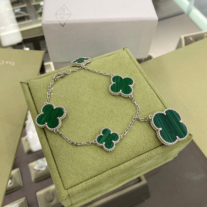 [Kismet Jewels ]CLOVER 5 MOTIFS SIVLER MALACHITE BRACELET
