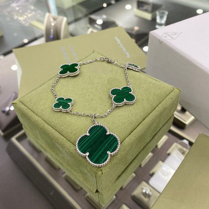 [Kismet Jewels ]CLOVER 5 MOTIFS SIVLER MALACHITE BRACELET