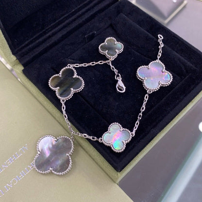 [Kismet Jewels ]CLOVER 5 MOTIFS SIVLER DARK MOP BRACELET