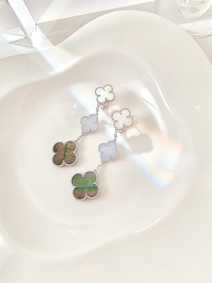 [Kismet Jewels ]CLOVER 3 MOTIFS CHALCEDONY DARK MOP SILVER EARRINGS