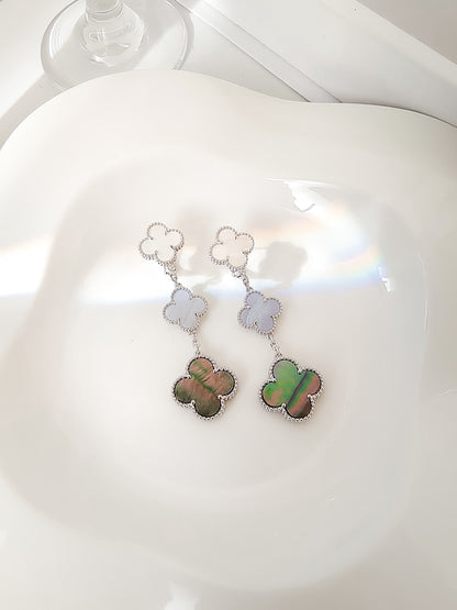 [Kismet Jewels ]CLOVER 3 MOTIFS CHALCEDONY DARK MOP SILVER EARRINGS