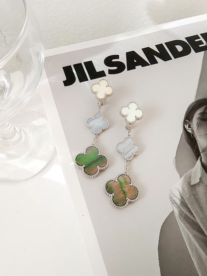 [Kismet Jewels ]CLOVER 3 MOTIFS CHALCEDONY DARK MOP SILVER EARRINGS
