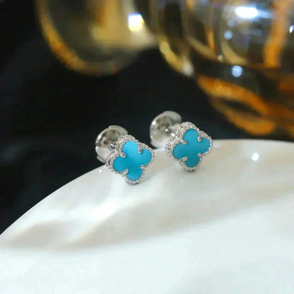 [Kismet Jewels ]CLOVER MINI 9.5MM ONYX STUD EARRINGS SILVER