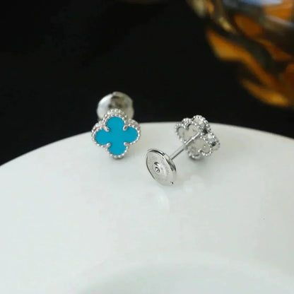 [Kismet Jewels ]CLOVER MINI 9.5MM ONYX STUD EARRINGS SILVER