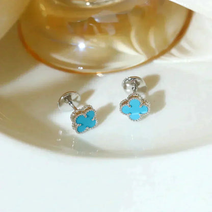 [Kismet Jewels ]CLOVER MINI 9.5MM ONYX STUD EARRINGS SILVER