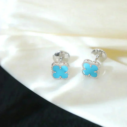 [Kismet Jewels ]CLOVER MINI 9.5MM ONYX STUD EARRINGS SILVER