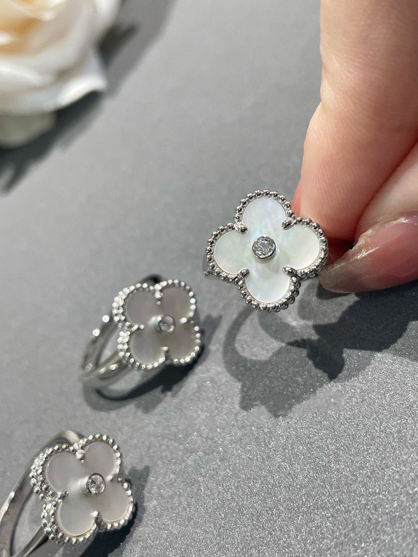 [Kismet Jewels ]CLOVER SILVER MOP DIAMOND RING