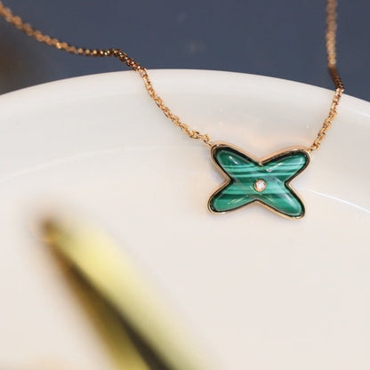 [Kismet Jewels ]JEUX MALACHITE 1 DIAMOND PINK GOLD NECKLACE