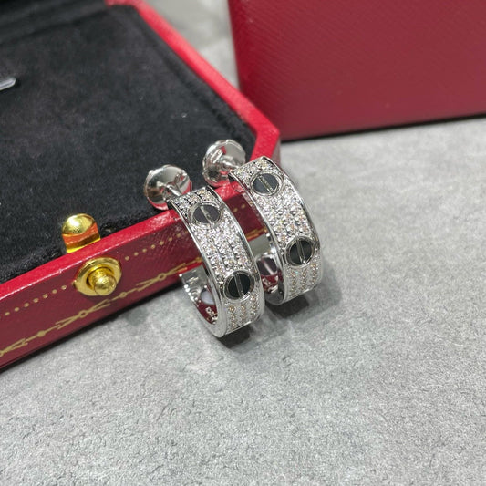 [Kismet Jewels ]LOVE CERAMIC DIAMOND PAVED SILVER EARRINGS