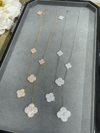 [Kismet Jewels ]CLOVER 6 MOTIF DIAMOND PAVED NECKLACE
