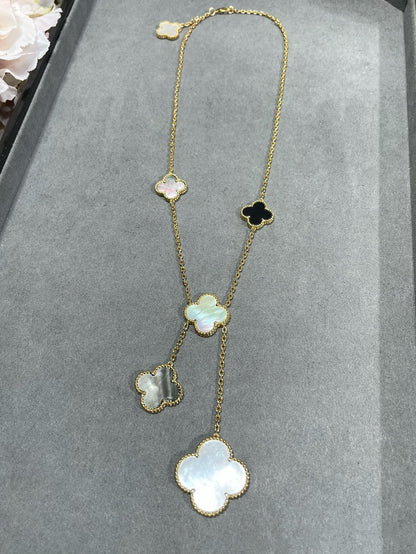 [Kismet Jewels ]CLOVER 6 MOTIF MOP ONYX GOLD NECKLACE