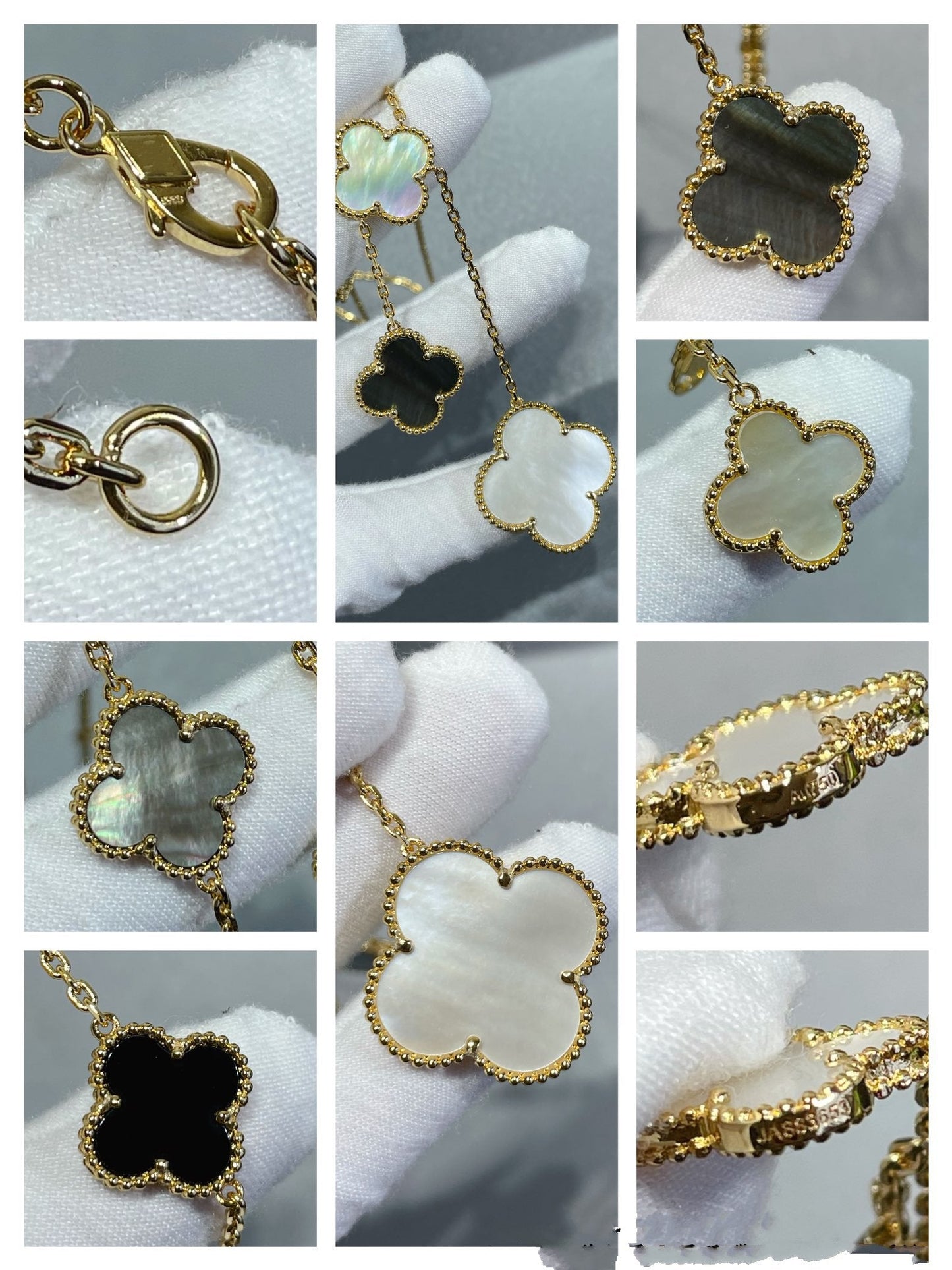 [Kismet Jewels ]CLOVER 6 MOTIF MOP ONYX GOLD NECKLACE