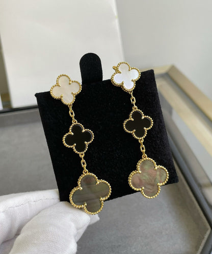 [Kismet Jewels ]CLOVER 3 MOTIF MOP ONYX DARK MOP PINK GOLD EARRINGS