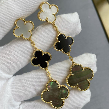 [Kismet Jewels ]CLOVER 3 MOTIF MOP ONYX DARK MOP PINK GOLD EARRINGS