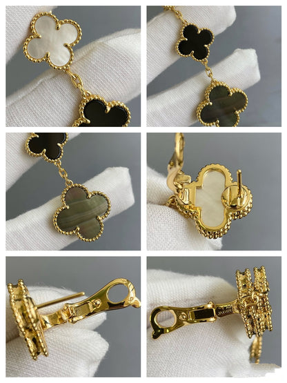[Kismet Jewels ]CLOVER 3 MOTIF MOP ONYX DARK MOP PINK GOLD EARRINGS
