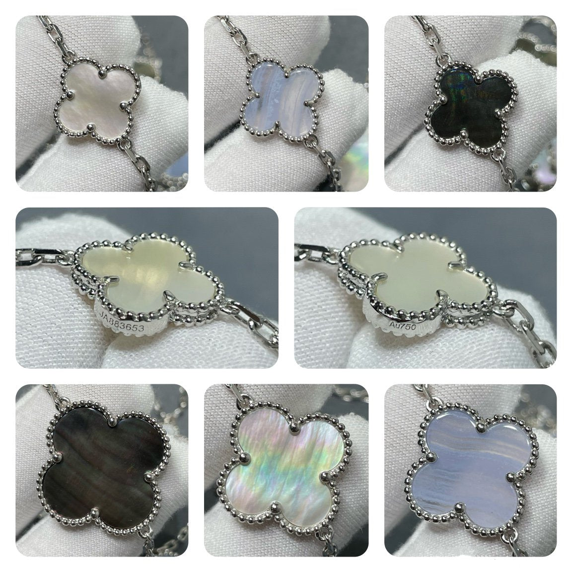 [Kismet Jewels ]CLOVER 16 MOTIF CHALCEDONY MOP SILVER NECKLACE