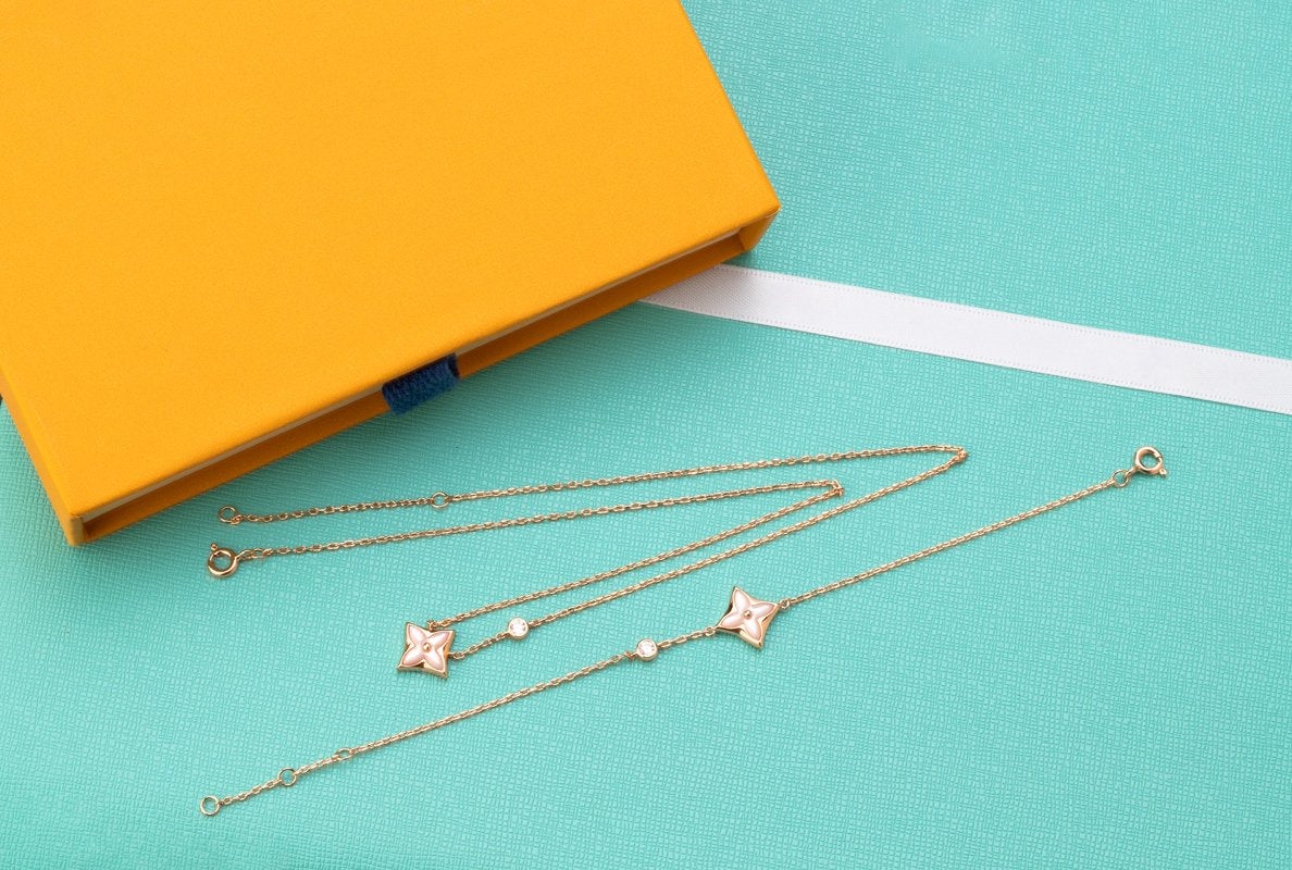 [Kismet Jewels ]STAR PINK MOP 1 DIAMOND PINK GOLD NECKLACE