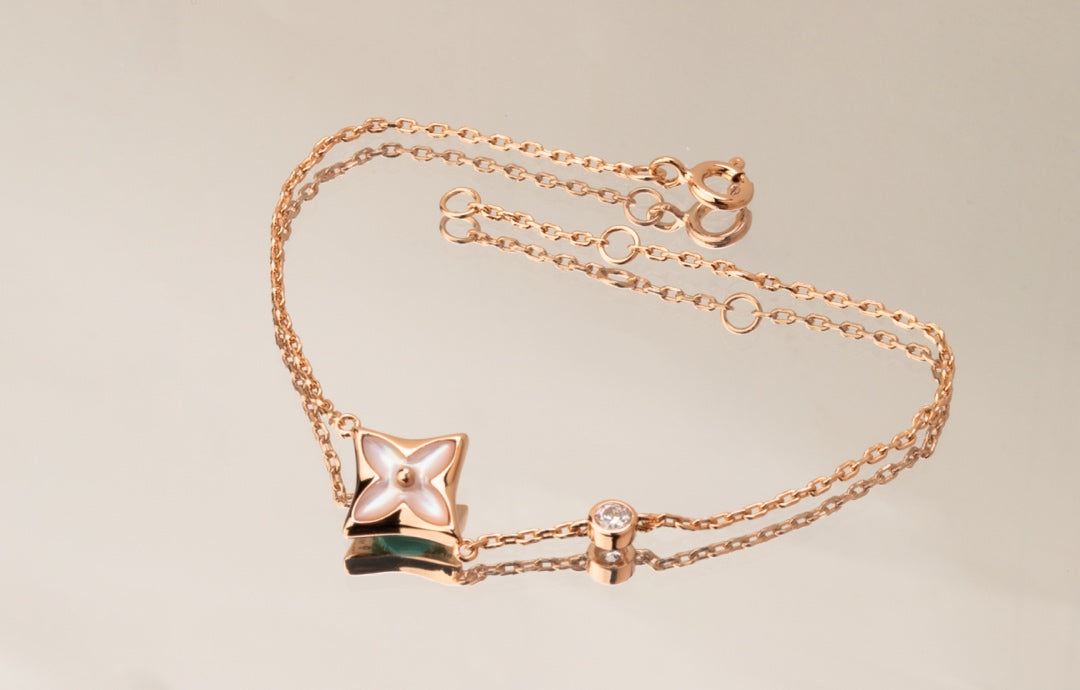 [Kismet Jewels ]STAR PINK MOP 1 DIAMOND PINK GOLD NECKLACE