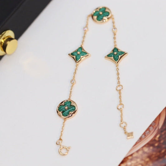 [Kismet Jewels ]STAR AND SUN 4 MOTIF PINK GOLD MALACHITE BRACELET