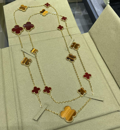 [Kismet Jewels ]CLOVER 16 MOTIF CARNELIAN TIGER EYE ROSE GOLD NECKLACE