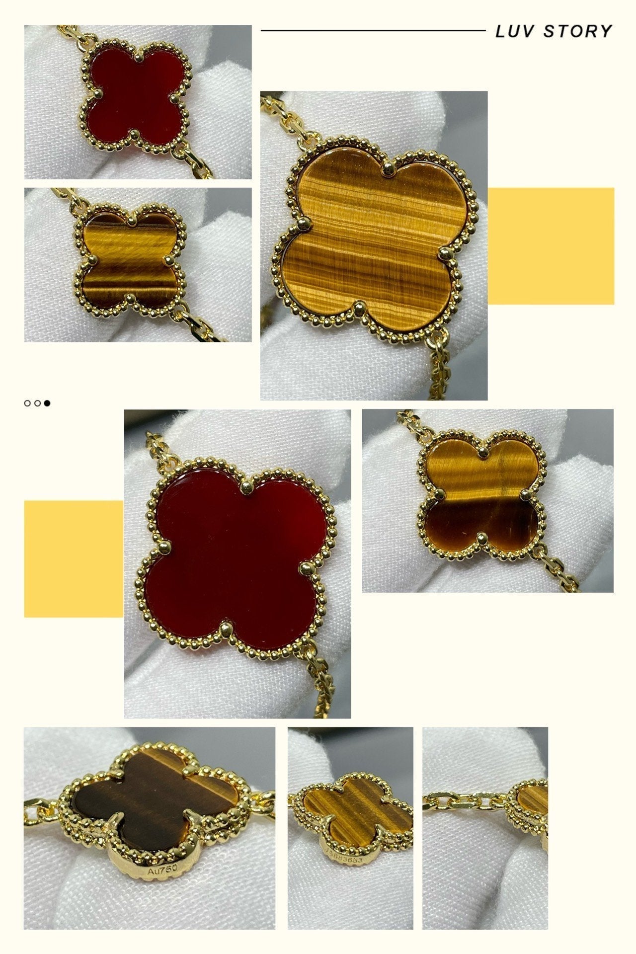 [Kismet Jewels ]CLOVER 16 MOTIF CARNELIAN TIGER EYE ROSE GOLD NECKLACE
