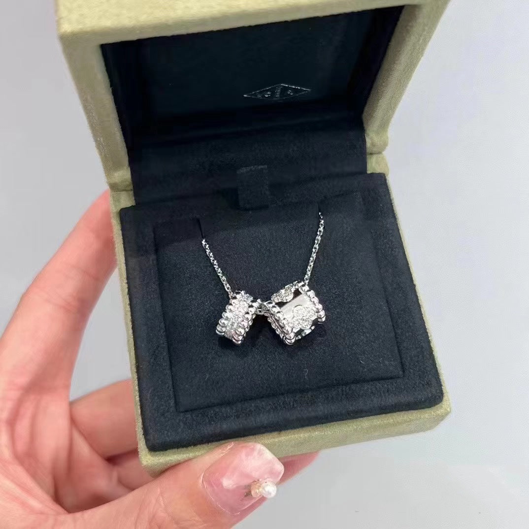 [Kismet Jewels ]PERLEE DOUBLE PENDANT SILVER DIAMOND NECKLACE