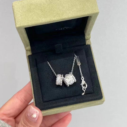[Kismet Jewels ]PERLEE DOUBLE PENDANT SILVER DIAMOND NECKLACE