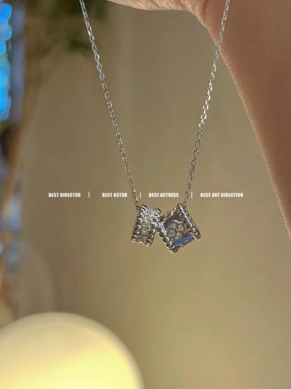 [Kismet Jewels ]PERLEE DOUBLE PENDANT SILVER DIAMOND NECKLACE