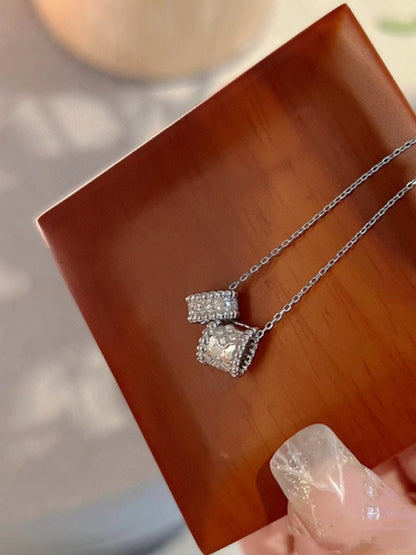 [Kismet Jewels ]PERLEE DOUBLE PENDANT SILVER DIAMOND NECKLACE