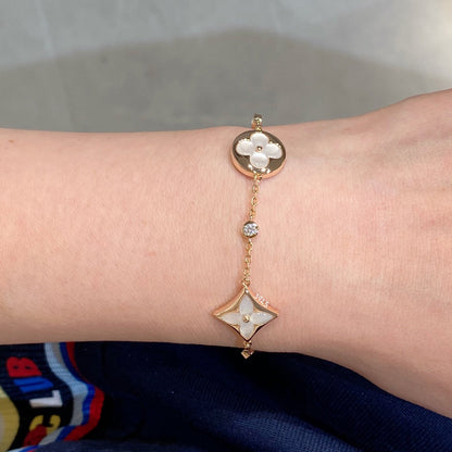 [Kismet Jewels ]STAR AND SUN 4 MOTIF WHITE MOP PINK GOLD BRACELET