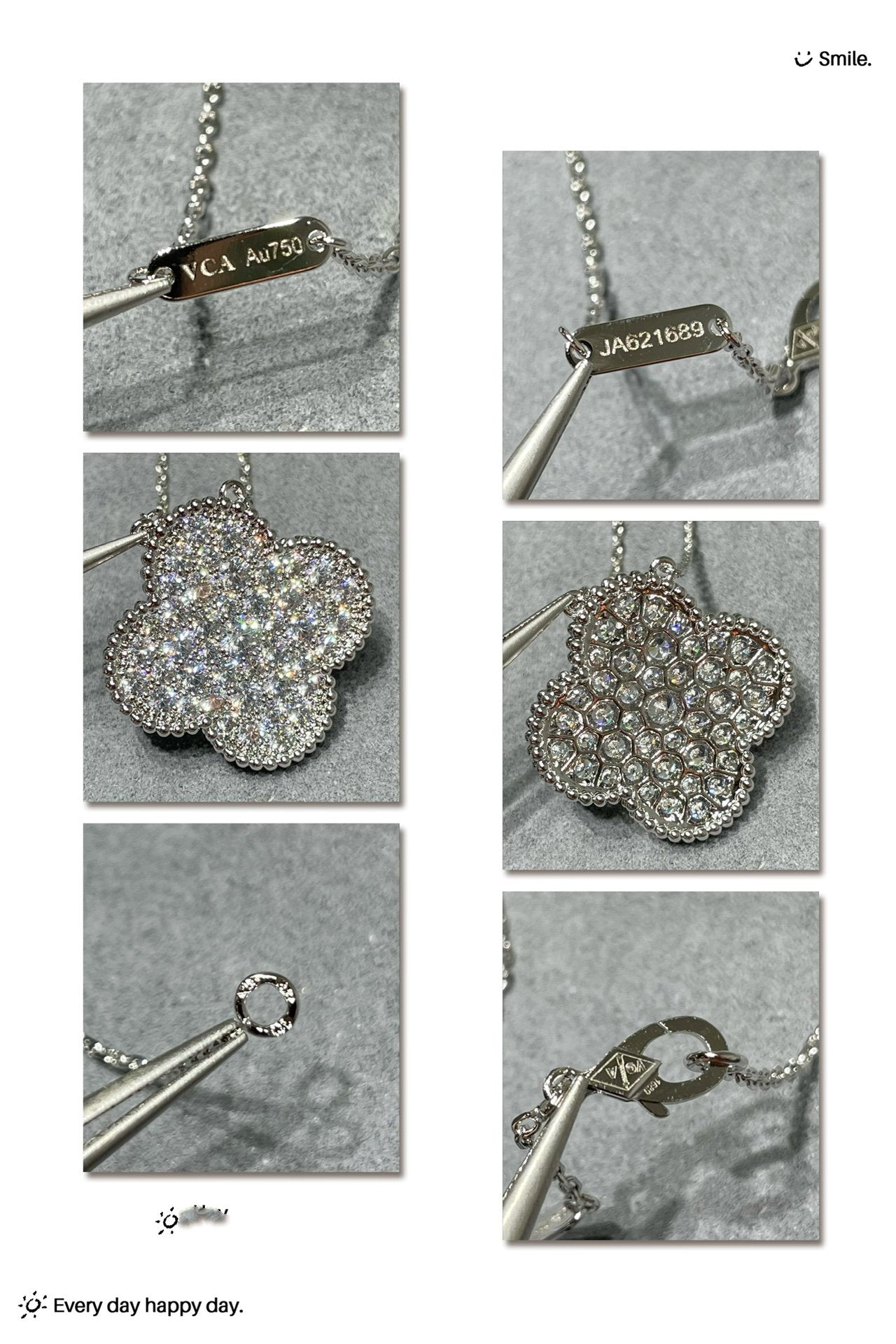 [Kismet Jewels ]CLOVER 25MM LARGE PENDANT DIAMOND PAVED SILVER NECKLACE