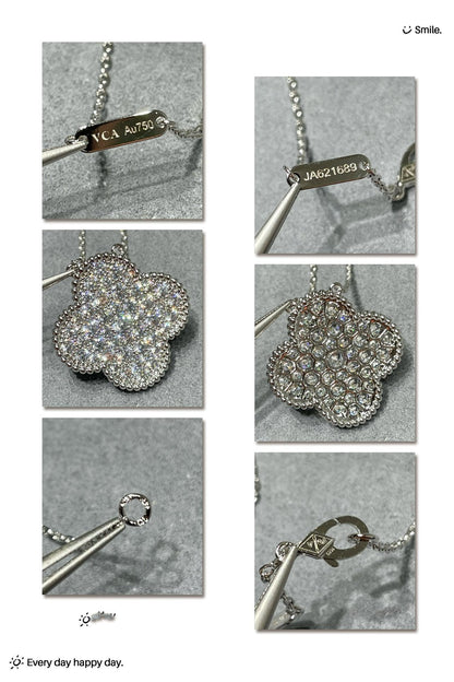 [Kismet Jewels ]CLOVER 25MM LARGE PENDANT DIAMOND PAVED SILVER NECKLACE