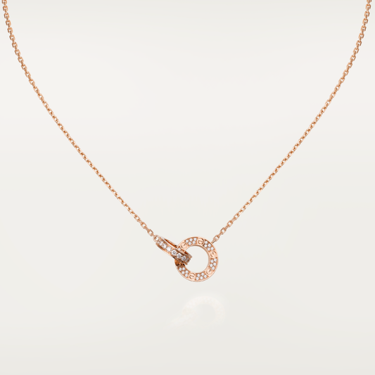 [Kismet Jewels ]LOVE 7.6MM NECKLACE ROSE GOLD AND SILVER  FULL DIAMOND