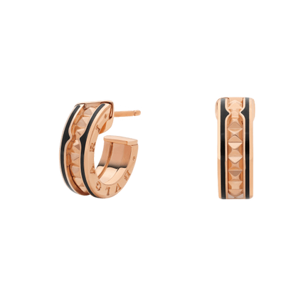 [Kismet Jewels ]ZERO 1 ROCK PINK GOLD EARRINGS WITH STUDDED SPIRAL AND BLACK CERAMIC