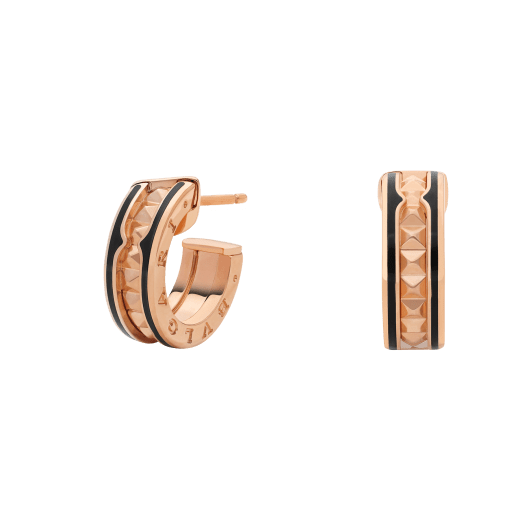 [Kismet Jewels ]ZERO 1 ROCK PINK GOLD EARRINGS WITH STUDDED SPIRAL AND BLACK CERAMIC