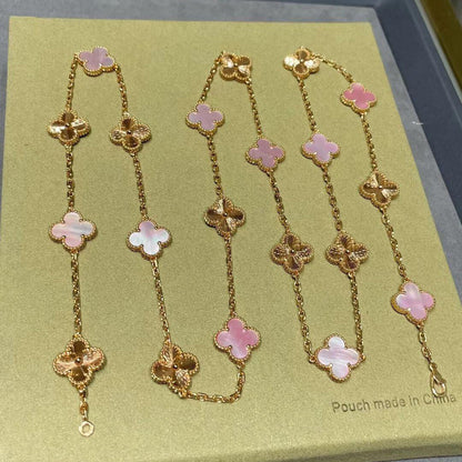 [Kismet Jewels ]CLOVER 20 MOTIFS LASER PINK MOP NECKLACE