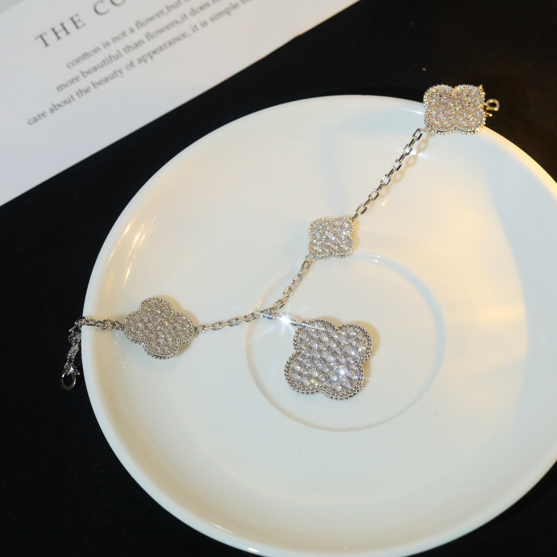 [Kismet Jewels ]CLOVER BRACELET 5 MOTIF SILVER DIAMOND PAVED